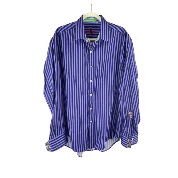 Robert Graham Mens Purple Striped Long Sleeve Button-Up Shirt 2XL Casual Dressy - Picture 1 of 15